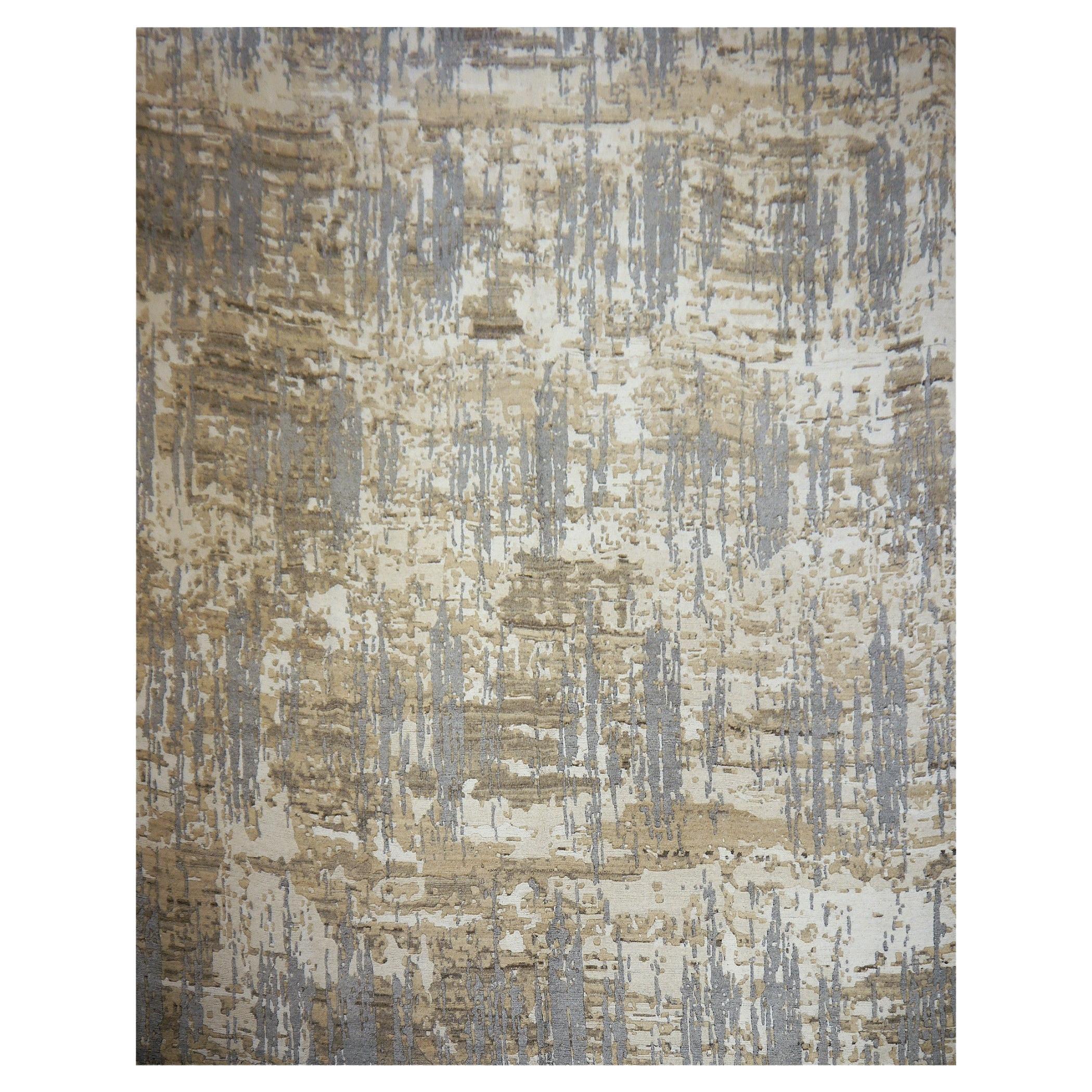 Contemporary Modern Design Rug hand-knotted Gray Wool Dining Living Room 8x10