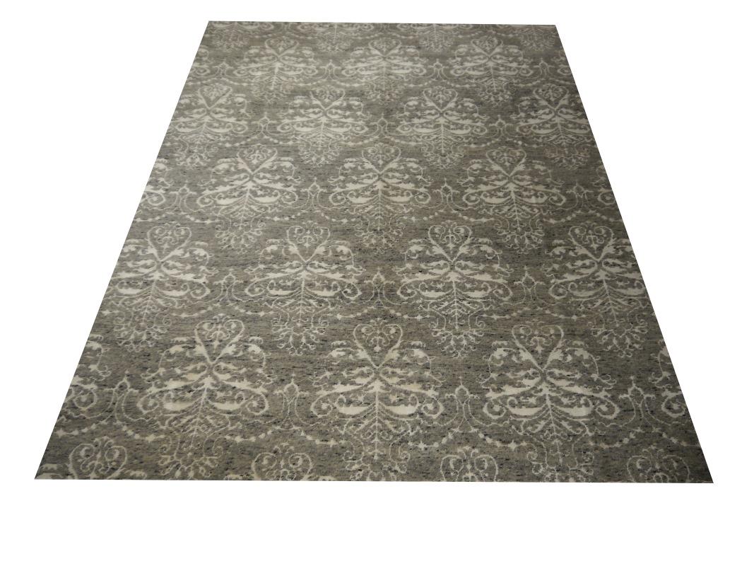 Contemporary Modern Design Rug hand-knotted Gray Wool Djoharian Collection 8x10 For Sale 8