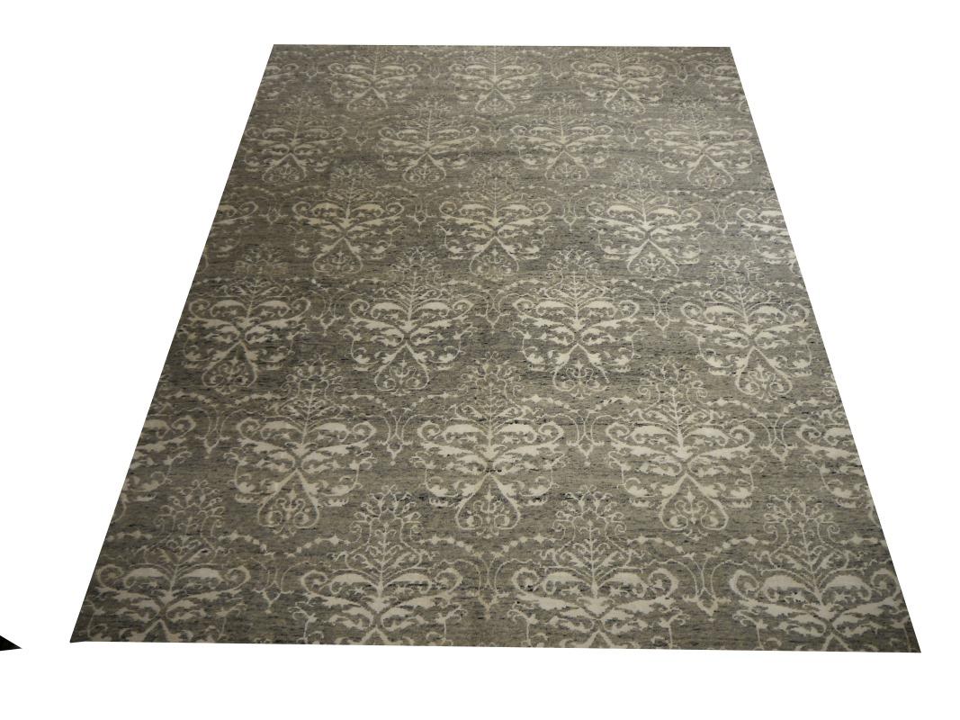 Art Deco Contemporary Modern Design Rug hand-knotted Gray Wool Djoharian Collection 8x10 For Sale