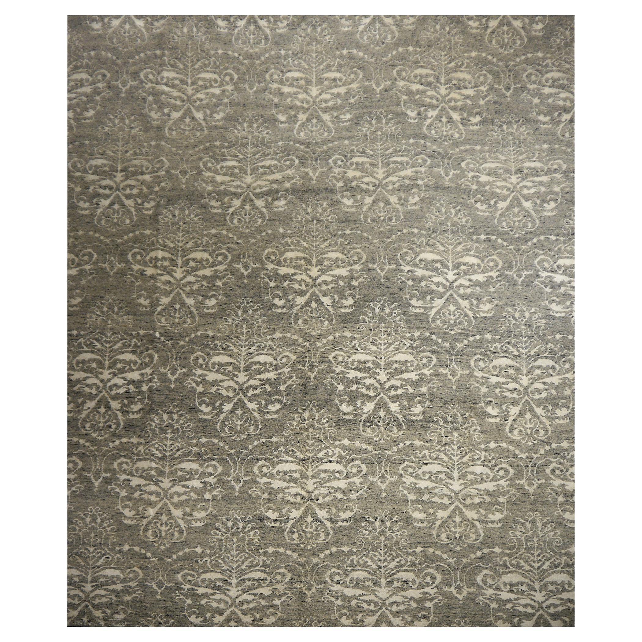 Contemporary Modern Design Rug hand-knotted Gray Wool Djoharian Collection 8x10 For Sale