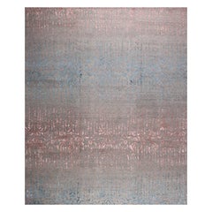 Contemporary Modern Design Rug Hand-Knotted Grey Rose Blue
