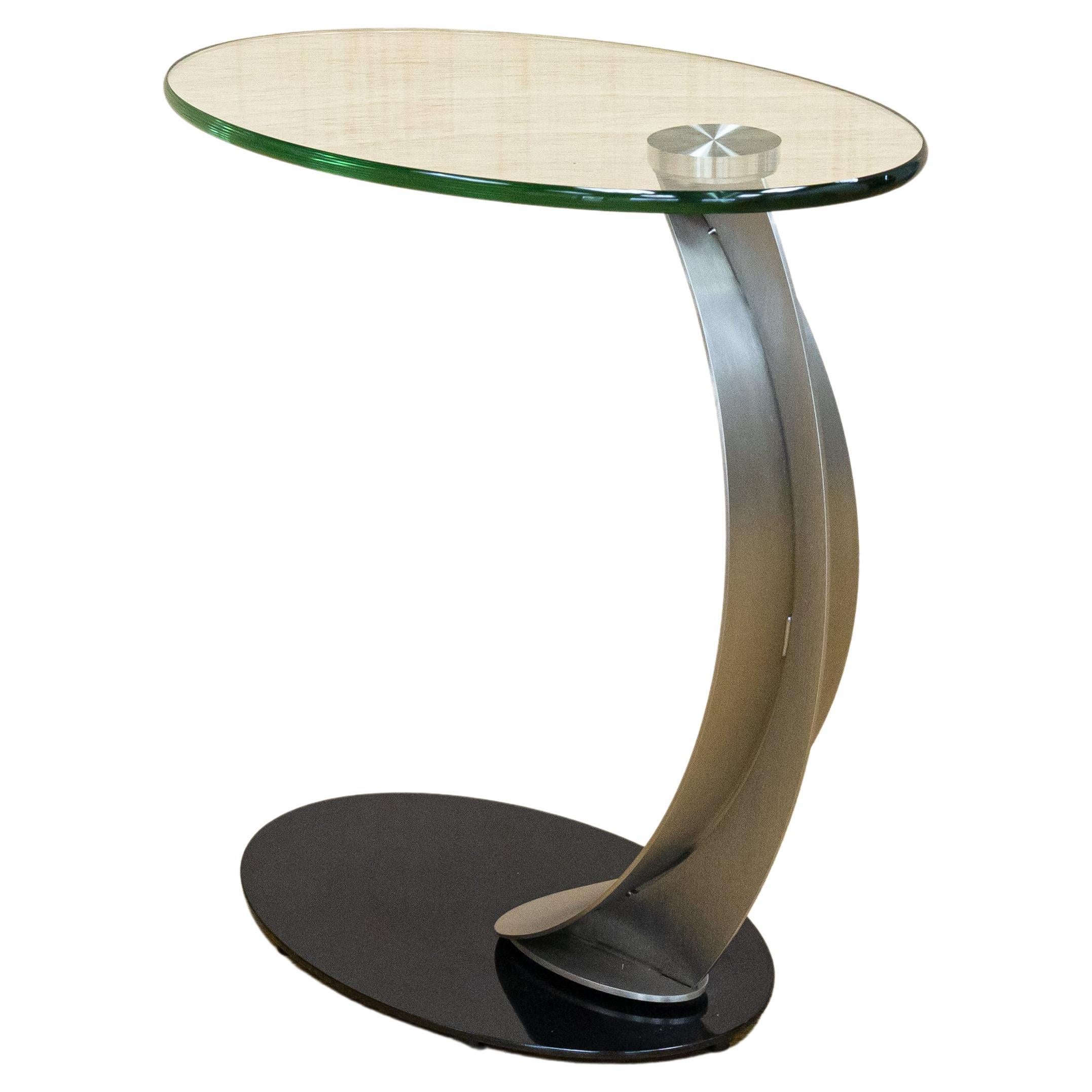 Contemporary Modern DIA Polished Chrome and Glass Curved Side End Sofa Table