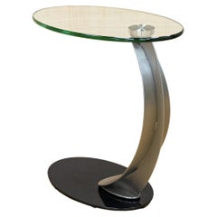 Contemporary Modern DIA Polished Chrome and Glass Curved Side End Sofa Table