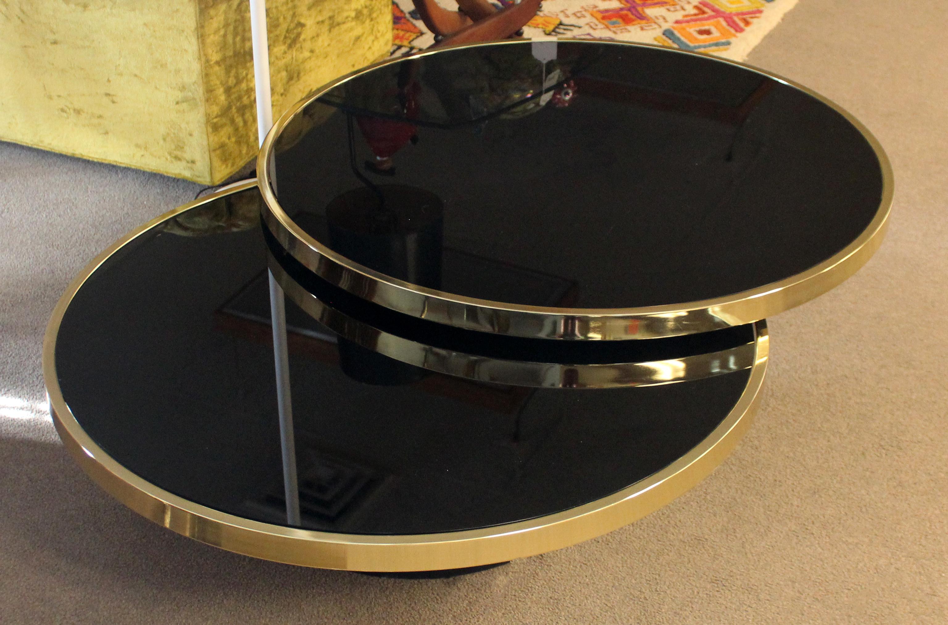 Contemporary Modern DIA Swivel Smoked Glass Brass Coffee Cocktail Table, 1980s 1