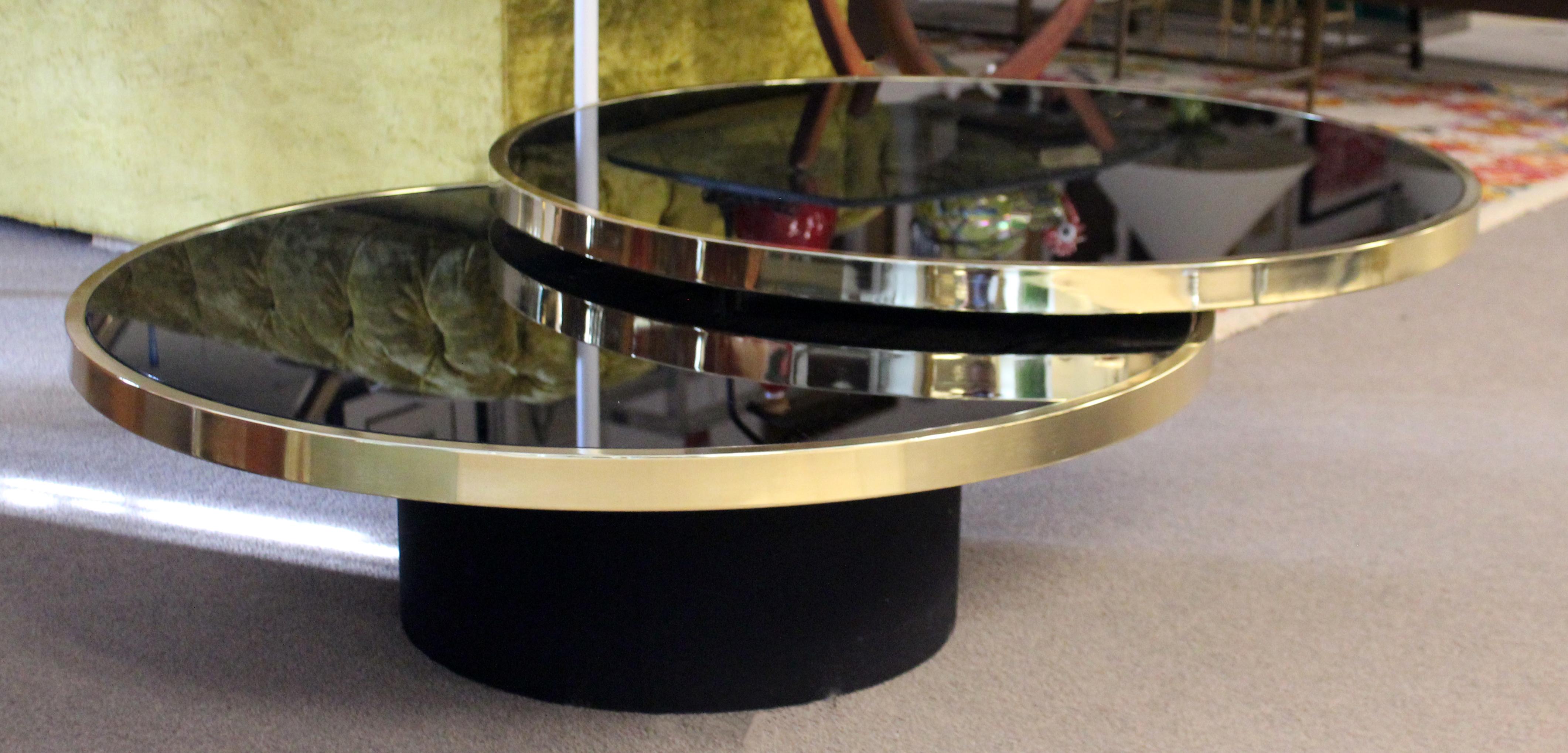 Contemporary Modern DIA Swivel Smoked Glass Brass Coffee Cocktail Table, 1980s 2