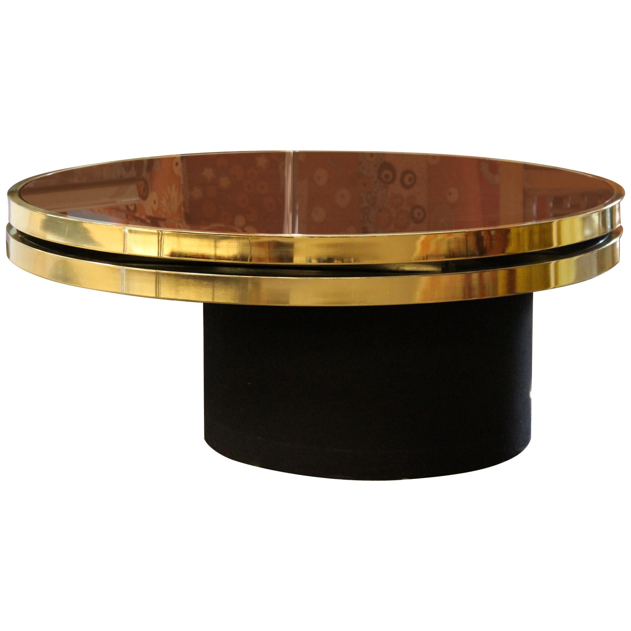 Contemporary Modern DIA Swivel Smoked Glass Brass Coffee Cocktail Table, 1980s