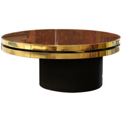 Contemporary Modern DIA Swivel Smoked Glass Brass Coffee Cocktail Table, 1980s