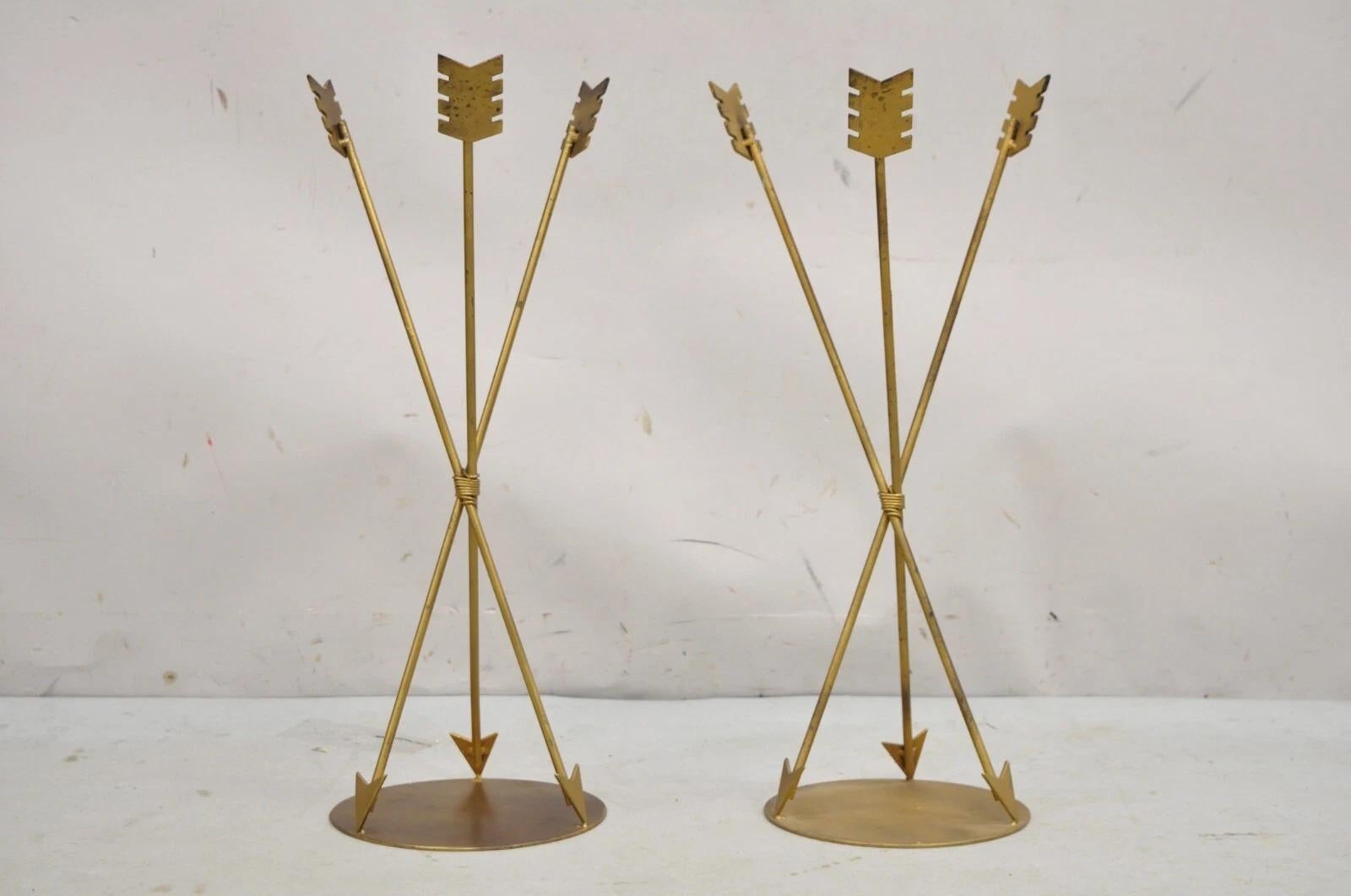 Contemporary Modern Directoire Regency Style Gold Metal Arrow Side Table - Pair For Sale 5