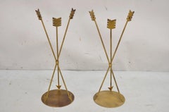 Contemporary Modern Directoire Regency Style Gold Metal Arrow Side Table - Pair