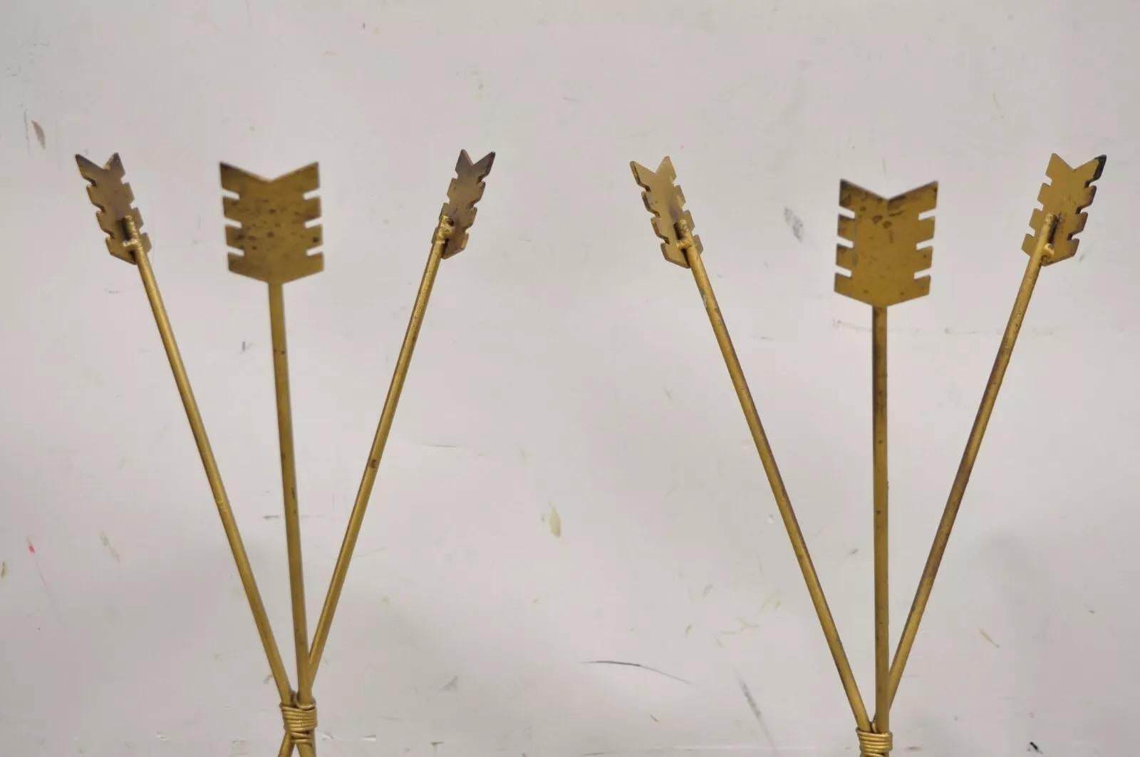 Hollywood Regency Contemporary Modern Directoire Regency Style Gold Metal Arrow Side Table - Pair For Sale