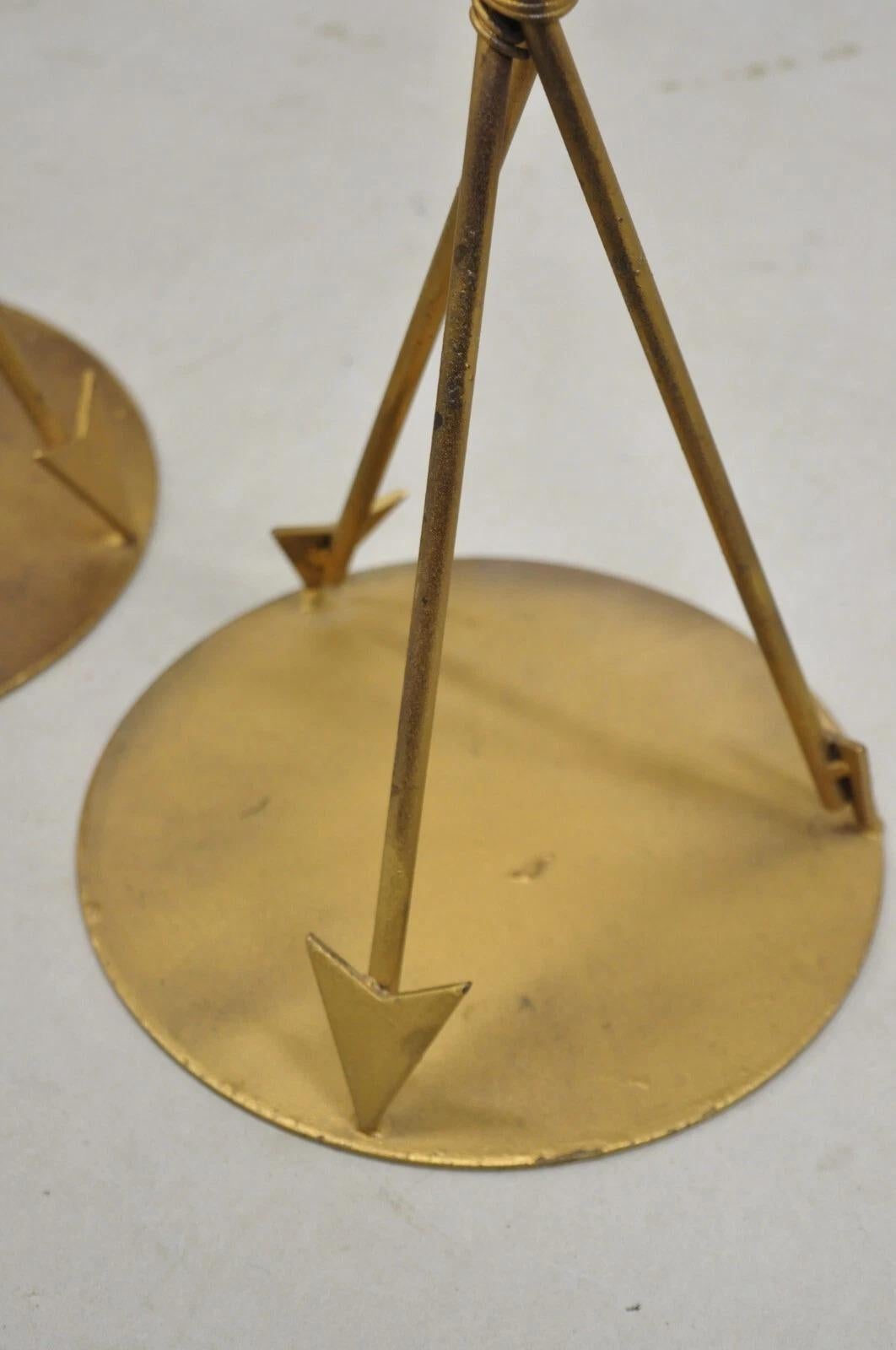 Contemporary Modern Directoire Regency Style Gold Metal Arrow Side Table - Pair For Sale 1