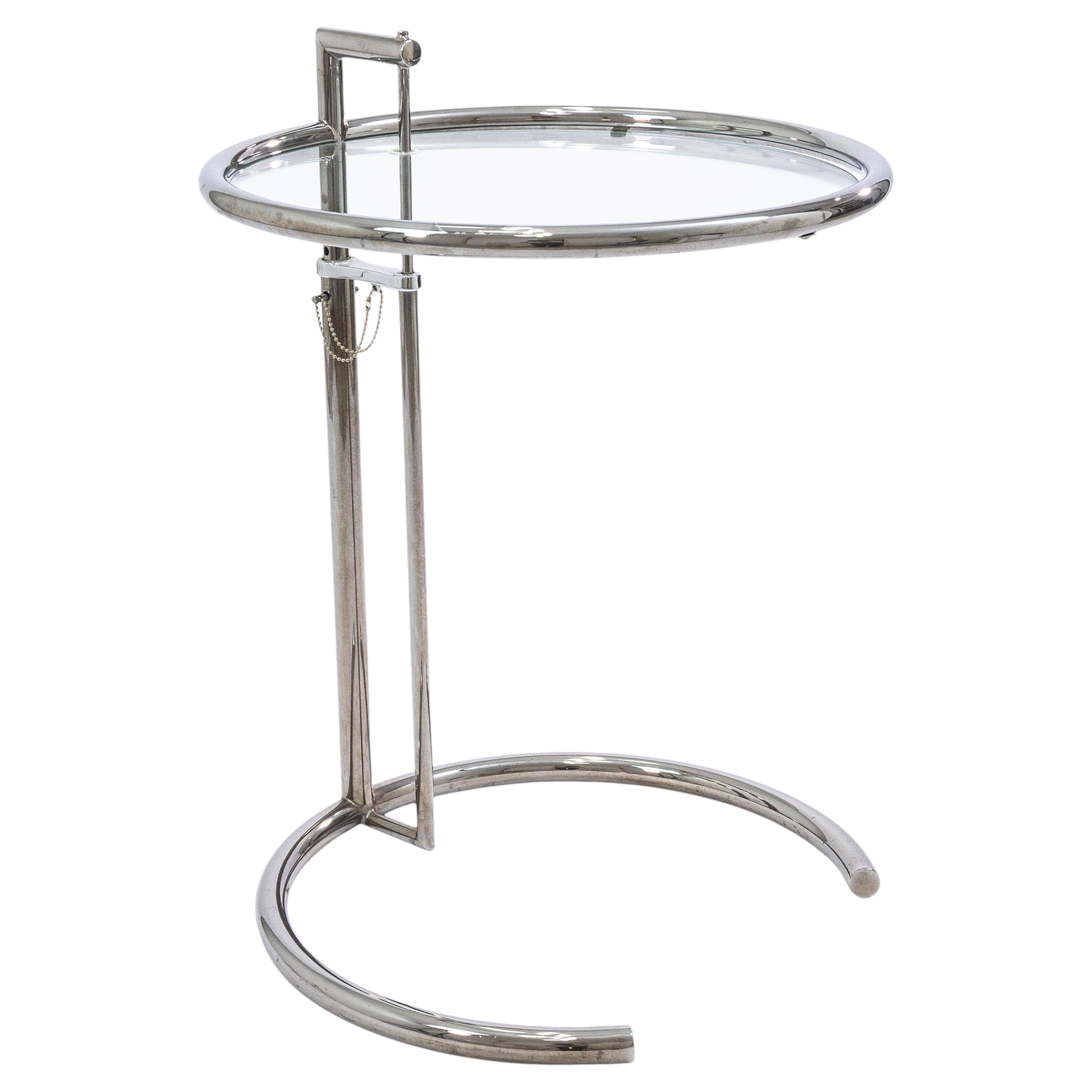 Contemporary Modern Eileen Gray Chrome and Glass Adjustable Side End Table