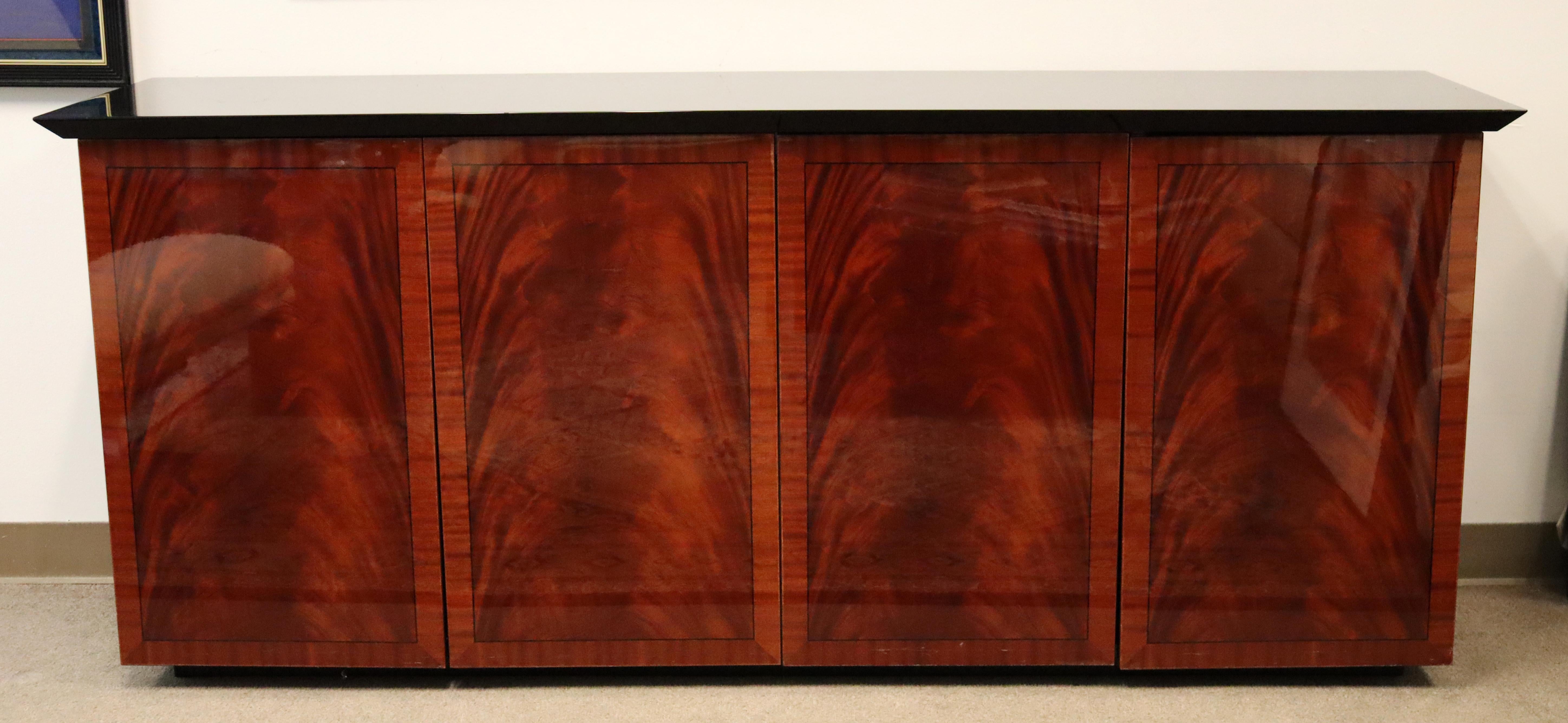 For your consideration is a lovely, brown and black lacquer credenza, with two drawers, by Ello, made in Italy, circa the 1980s. In excellent vintage condition. The dimensions are 75