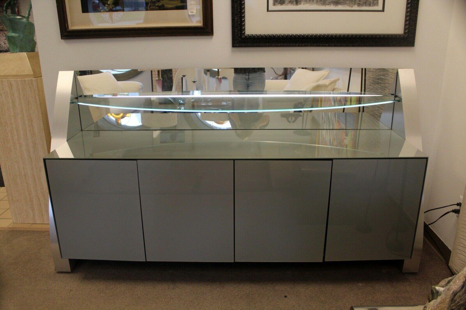Late 20th Century Contemporary Modern Ello Chrome & Glass Light Up Curved Credenza 1980's