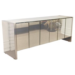 Contemporary Modern Ello Mirrored Chrome Credenza Sideboard, 1980s