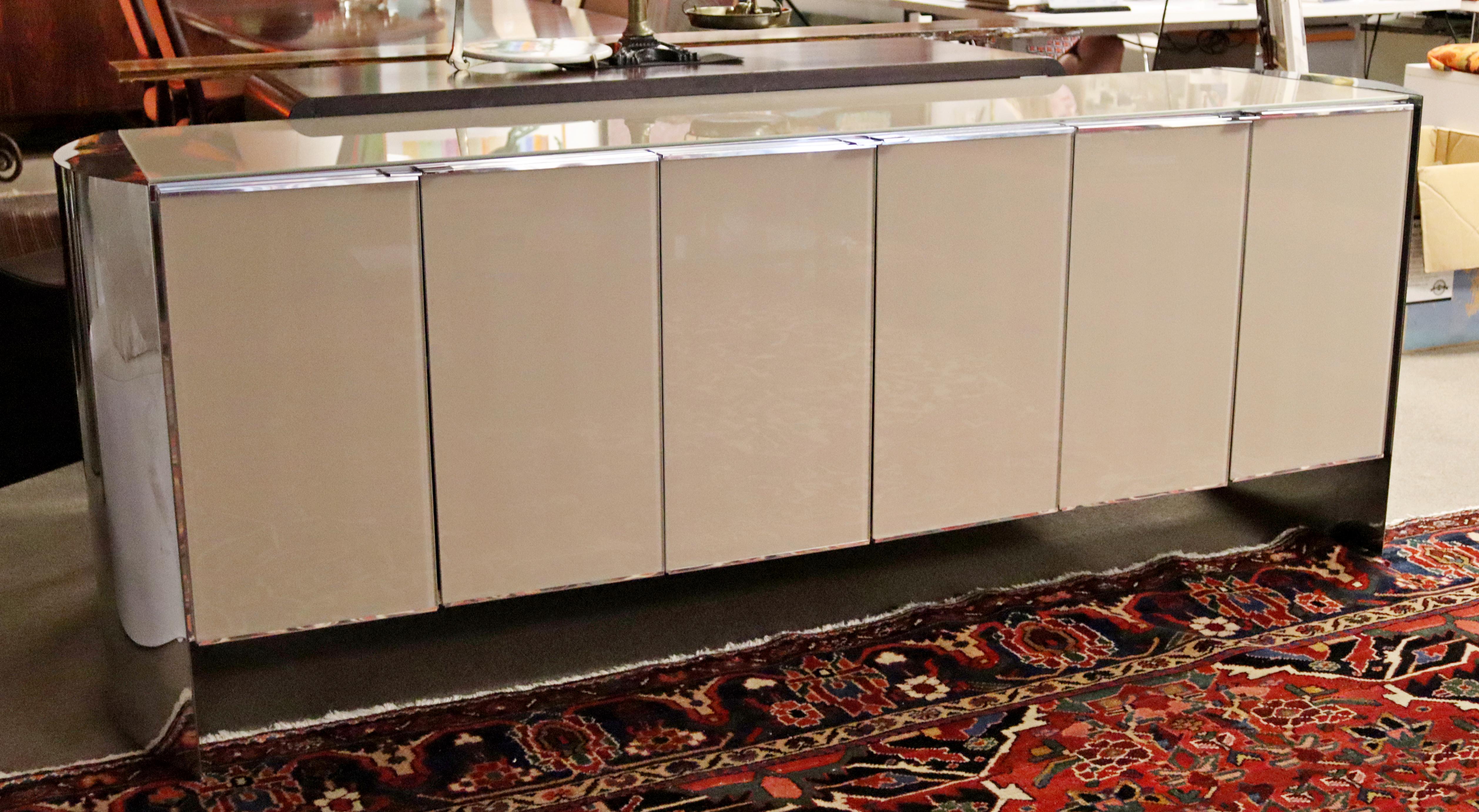 Late 20th Century Contemporary Modern Ello Mirrored Glass & Curved Chrome Credenza Sideboard 1980s