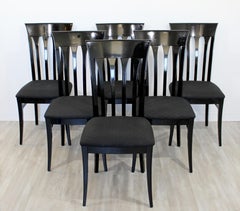 Contemporary Modern Ello Set of 6 Black Lacquer Side Dining Chairs, 1980s