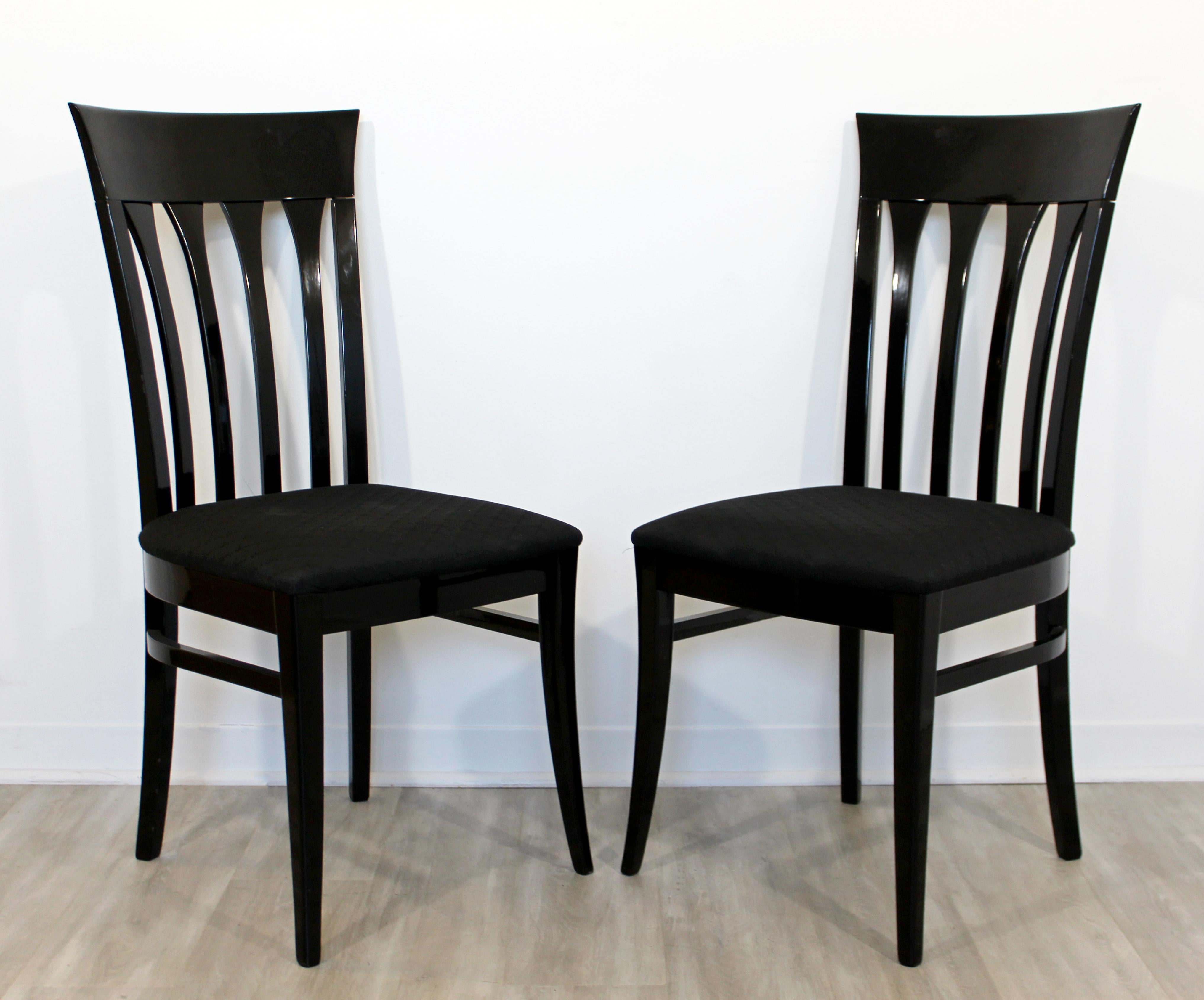 Contemporary Modern Ello Set of 6 Black Lacquer Side Dining Chairs, 1980s In Good Condition In Keego Harbor, MI