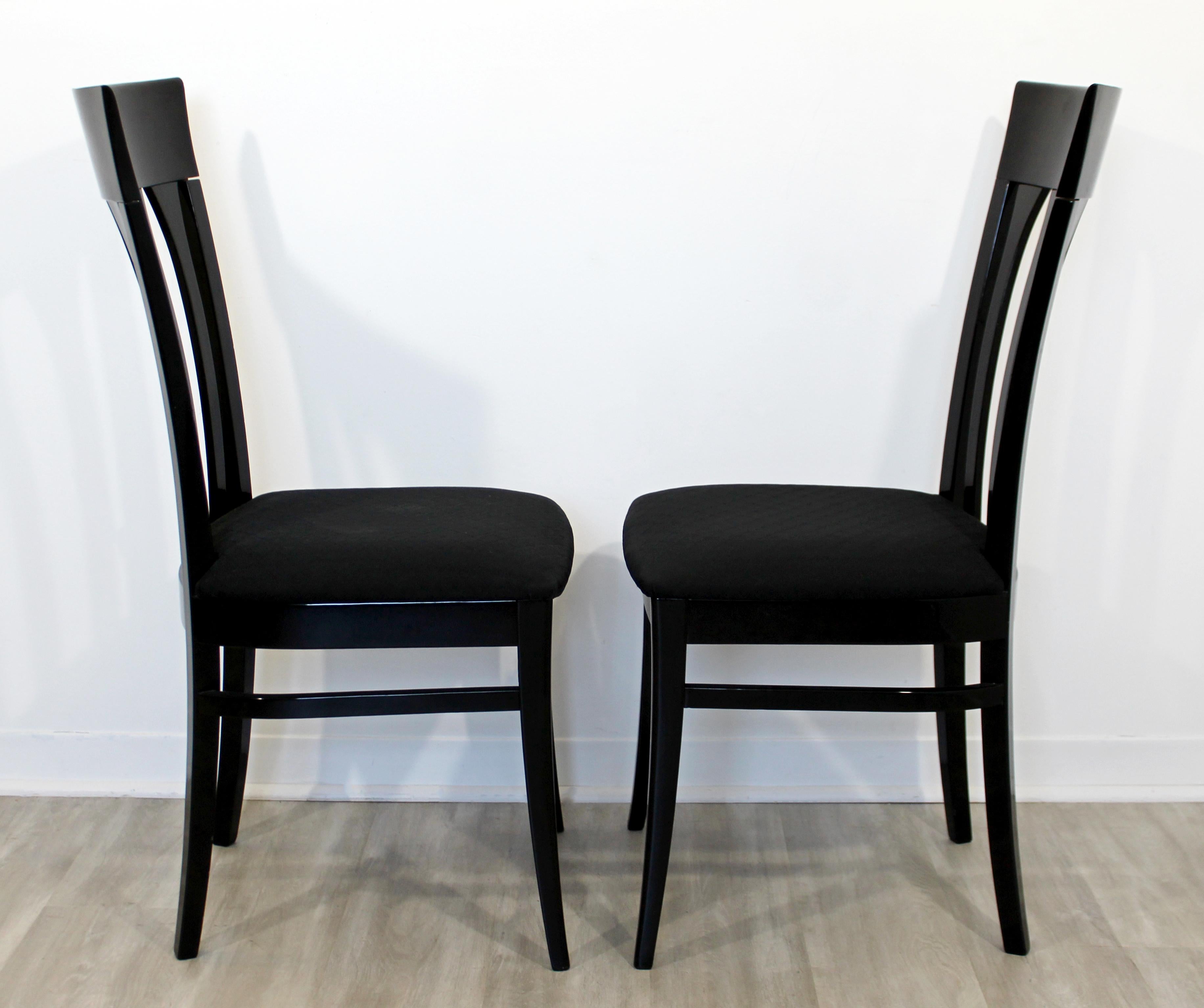 Late 20th Century Contemporary Modern Ello Set of 6 Black Lacquer Side Dining Chairs, 1980s