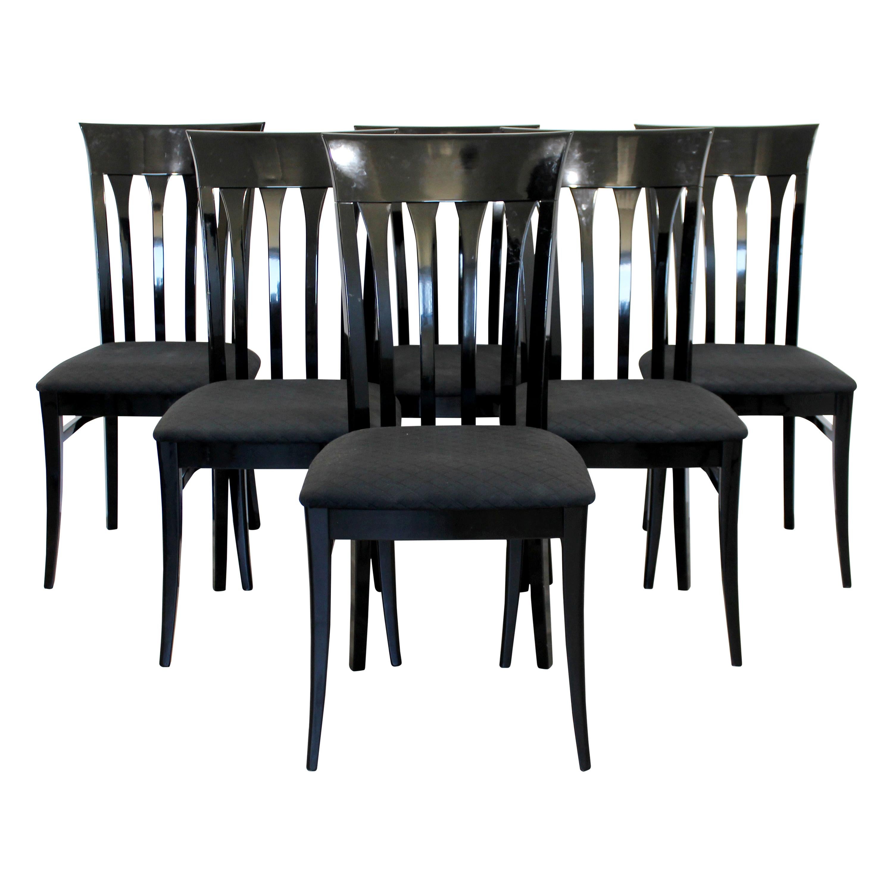 Contemporary Modern Ello Set of 6 Black Lacquer Side Dining Chairs, 1980s