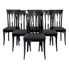 Contemporary Modern Ello Set of 6 Black Lacquer Side Dining Chairs, 1980s