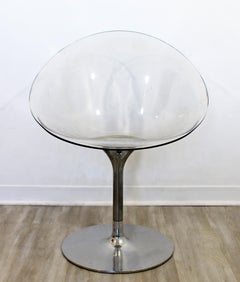 Contemporary Modern Ero Kartell Starck Lucite Chrome Swivel Accent Chair, Italy