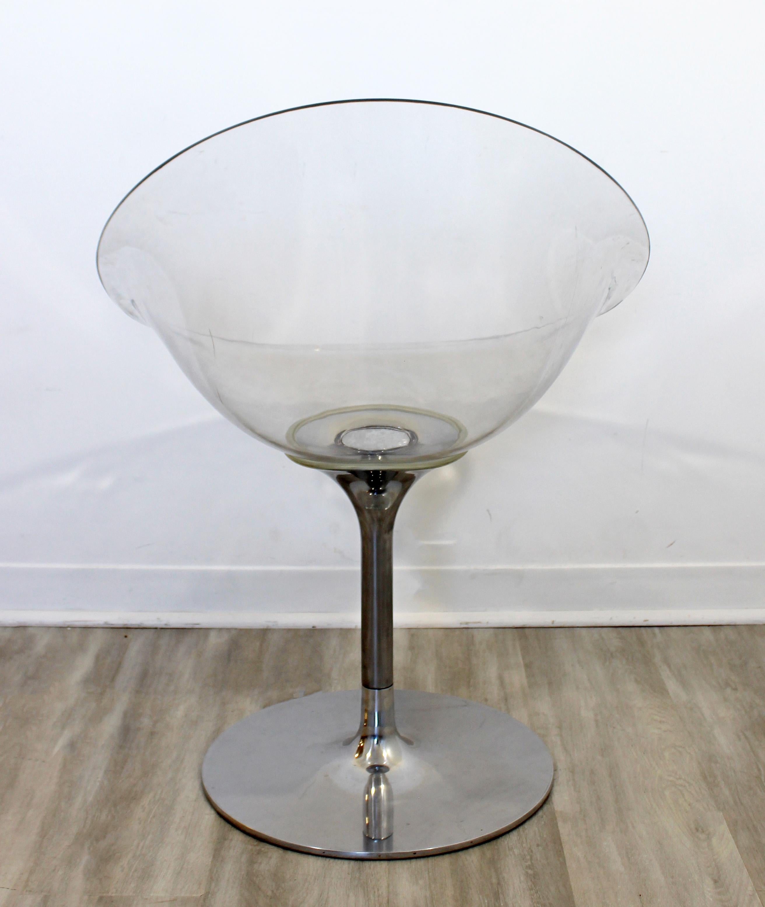 Contemporary Modern Ero Kartell Starck Lucite Chrome Swivel Accent Chair, Italy 3