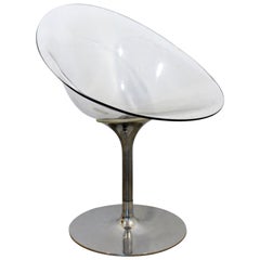 Contemporary Modern Ero Kartell Starck Lucite Chrome Swivel Accent Chair, Italy