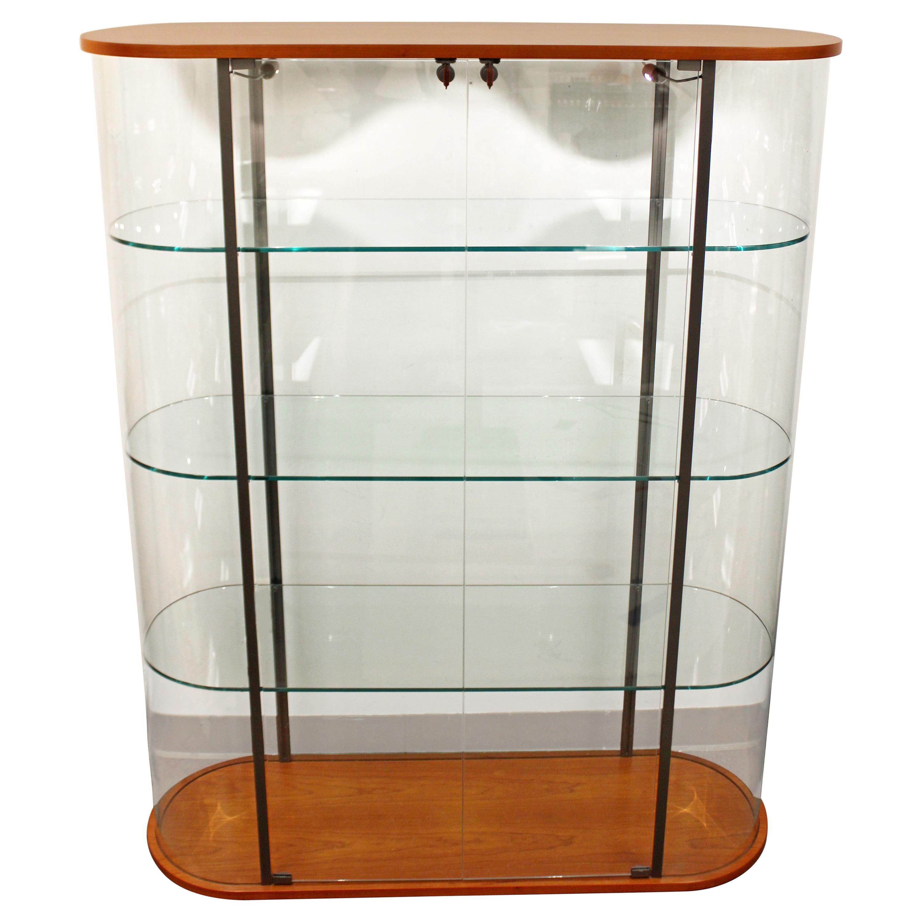 Contemporary Modern Erre Cherrywood Glass Shelving Unit Vitrine Étagère Display