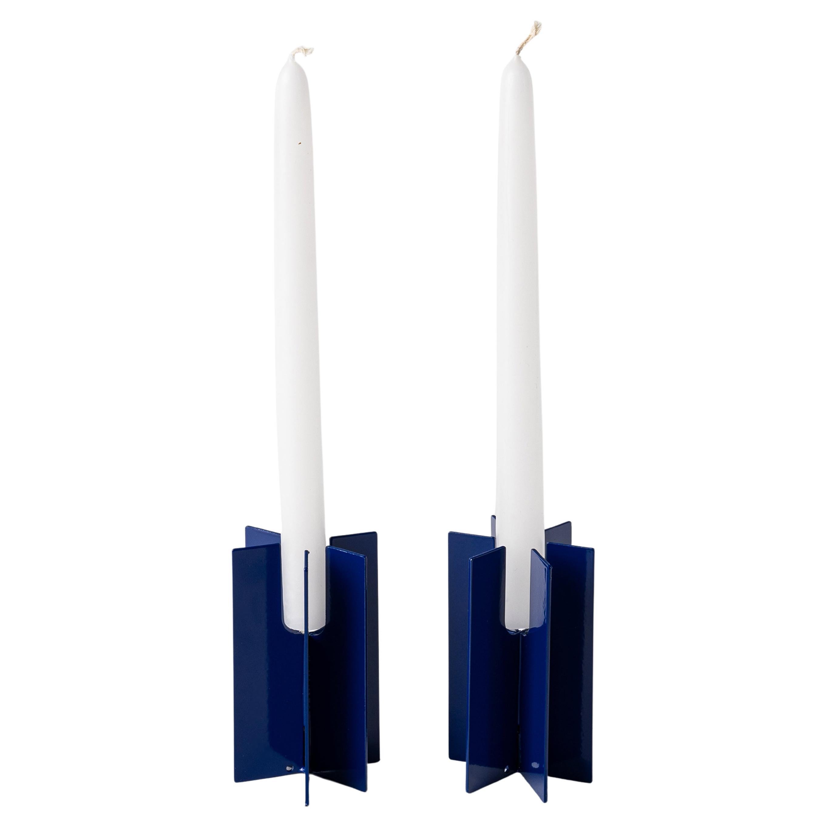 Bougeoirs Esnaf modernes contemporains, ensemble de 2, couleur bleu marine en vente