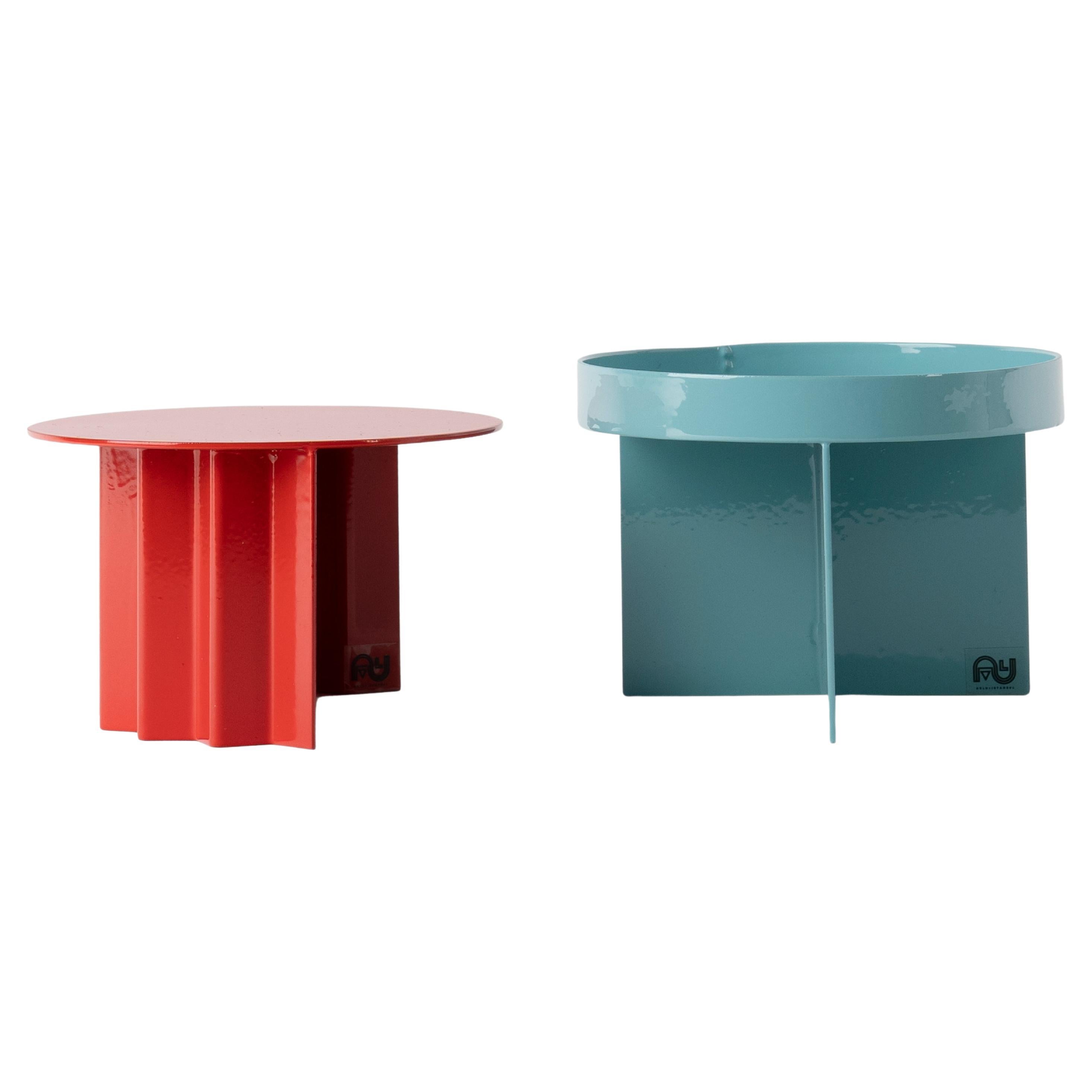 Contemporary Modern, Esnaf Navy Party Platter Duo, Turquoise and Red