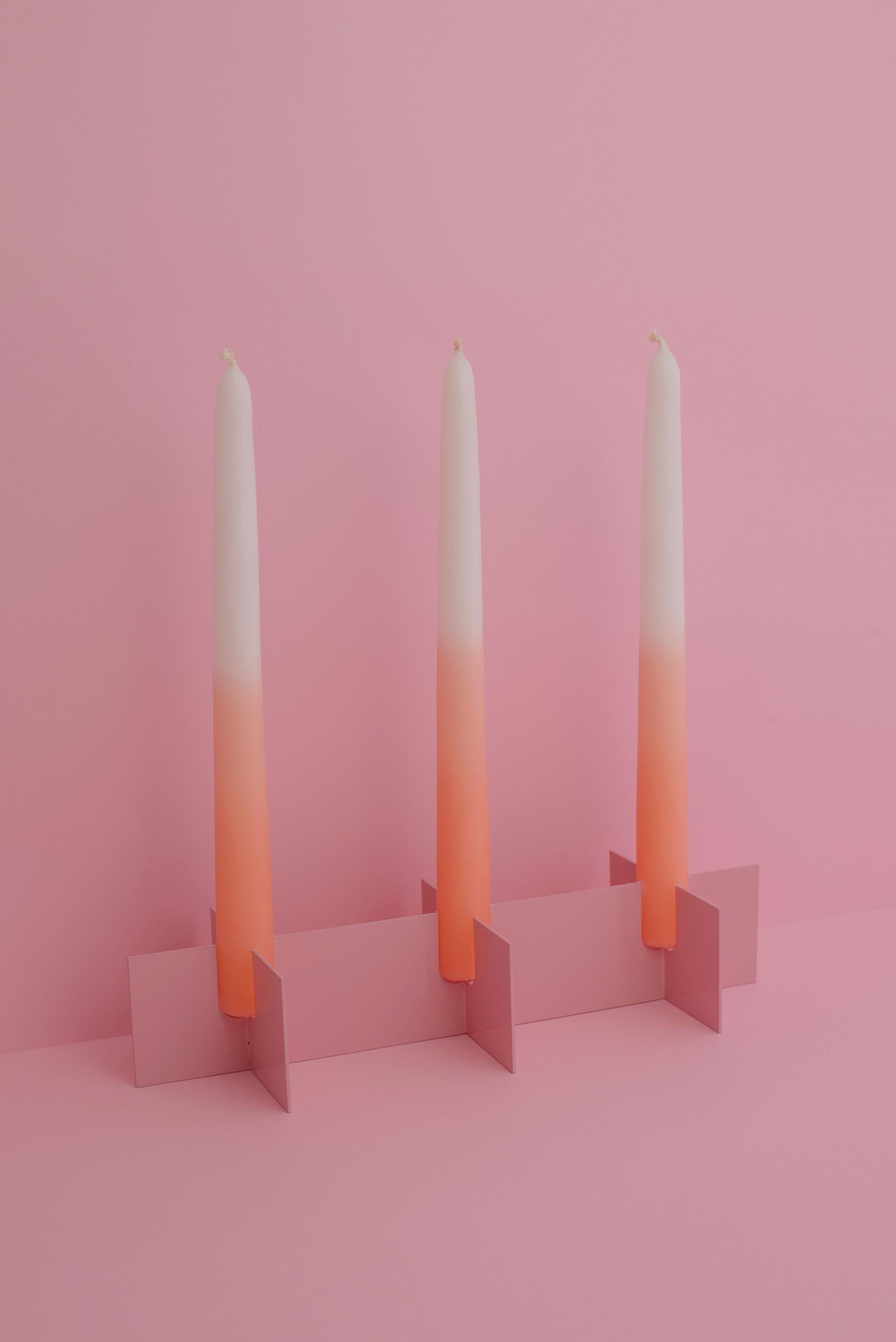Powder-Coated Contemporary Modern, Esnaf Triple Candle Holder, Pink For Sale