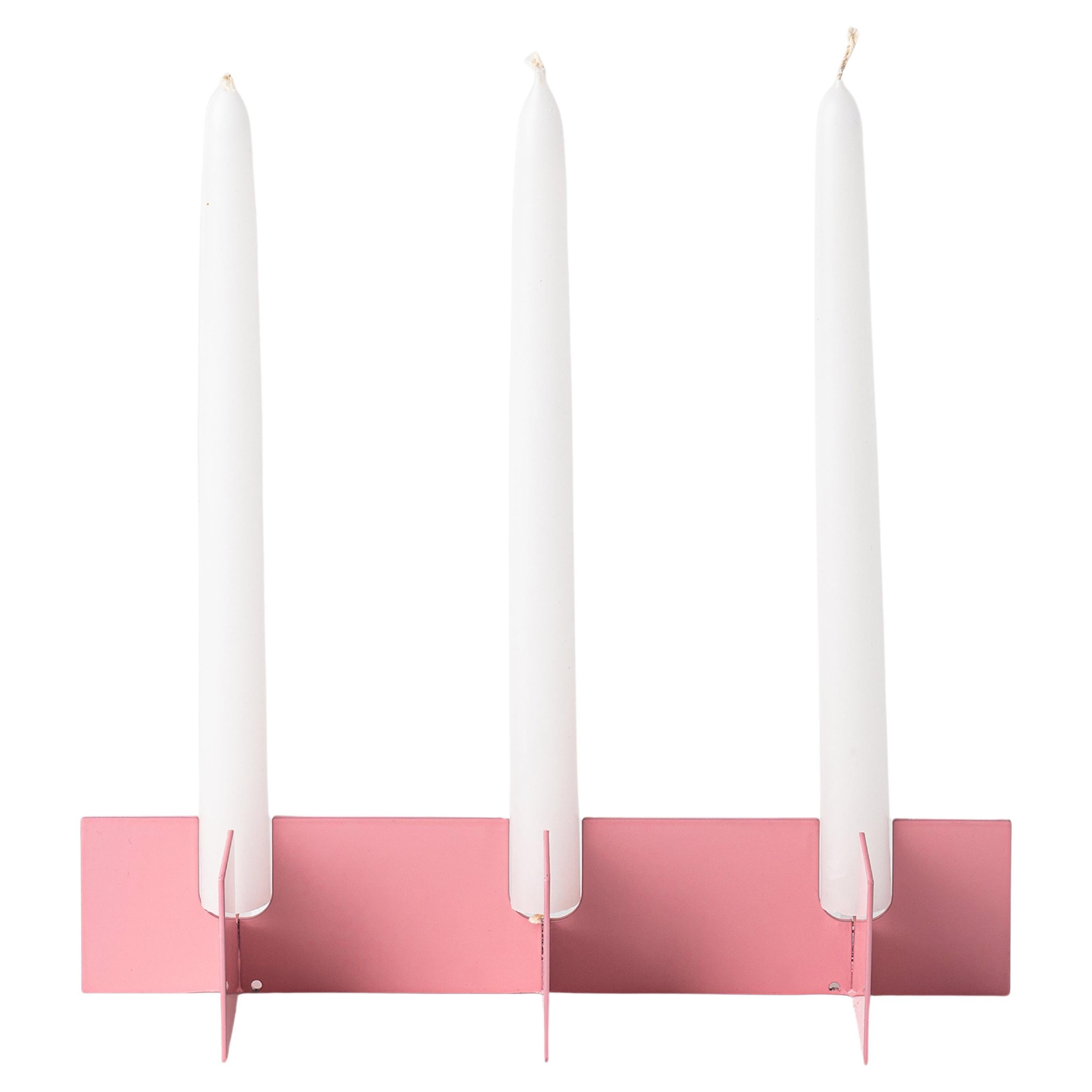 Porte-bougies trois bougies Esnaf moderne contemporain rose