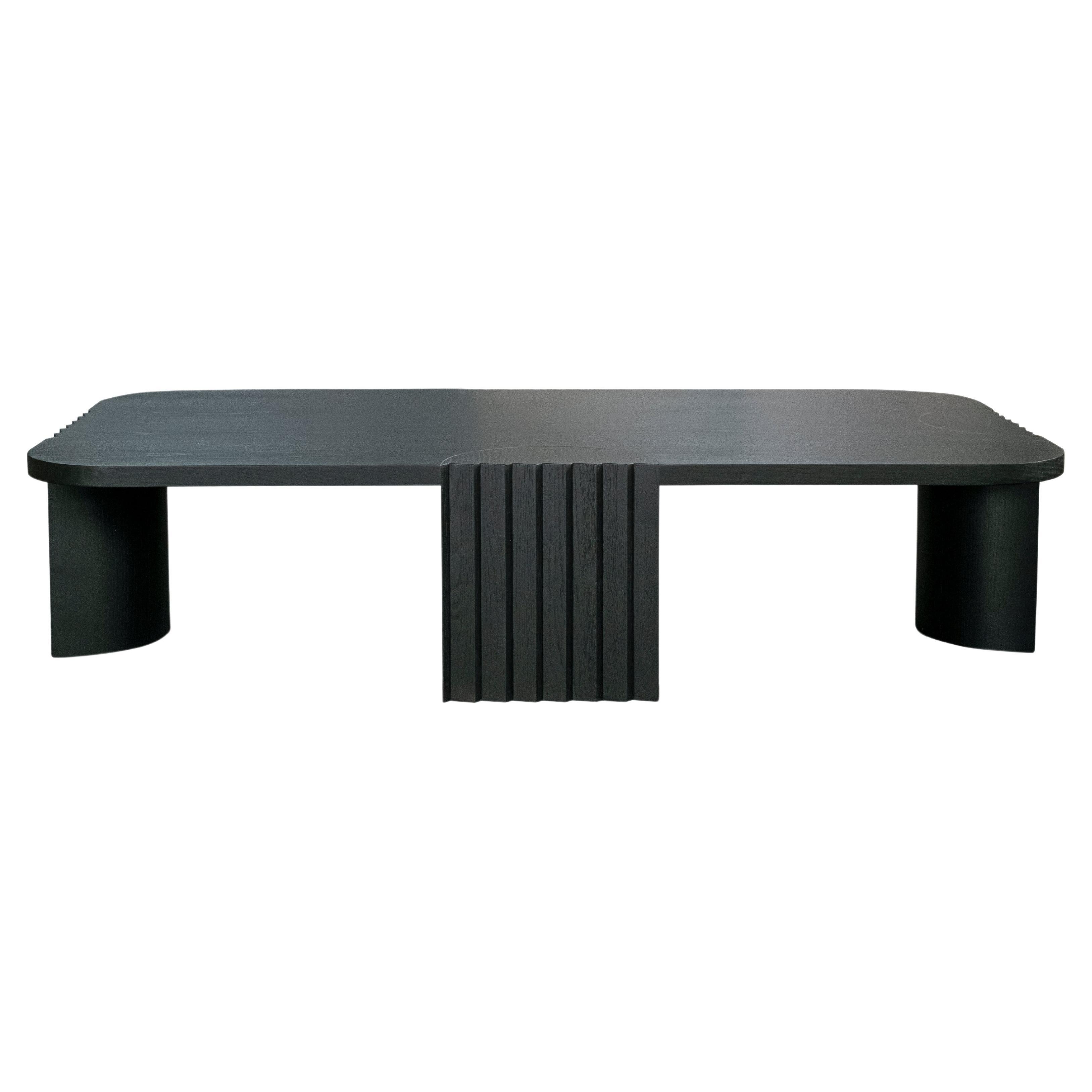 Contemporary Modern European Caravel Low Coffee Table in Black Oak by Collector For Sale