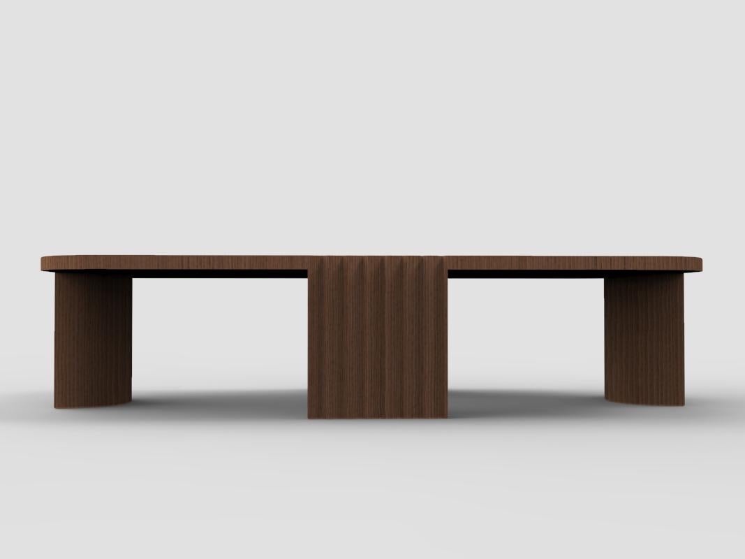 Contemporary Modern European Caravel Low Coffee Table in Smoked Oak by Collector

21st century Colombo, the Italian explorer, left from Portugal with 3 (as low tables are) Caravels to discover the world.
Inspired by the different materials used on