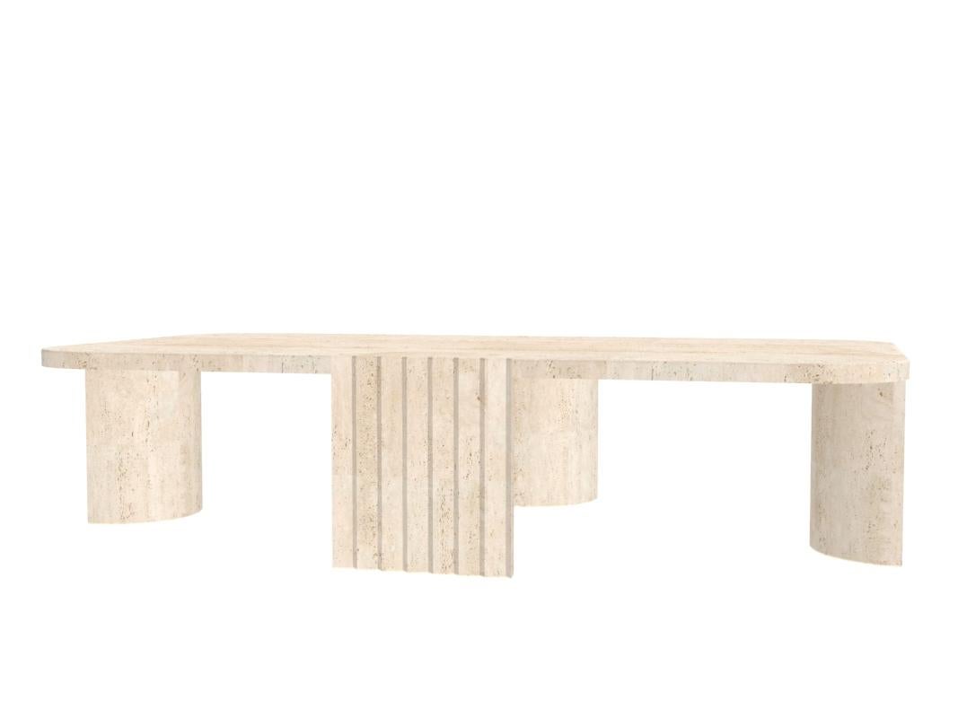 Portuguese Contemporary Modern European Caravel Low Coffee Table in Travertine by Collector For Sale