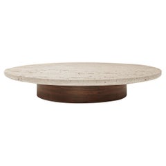 Contemporary Modern European Lessa Center Table: Travertino & Wood by Collector