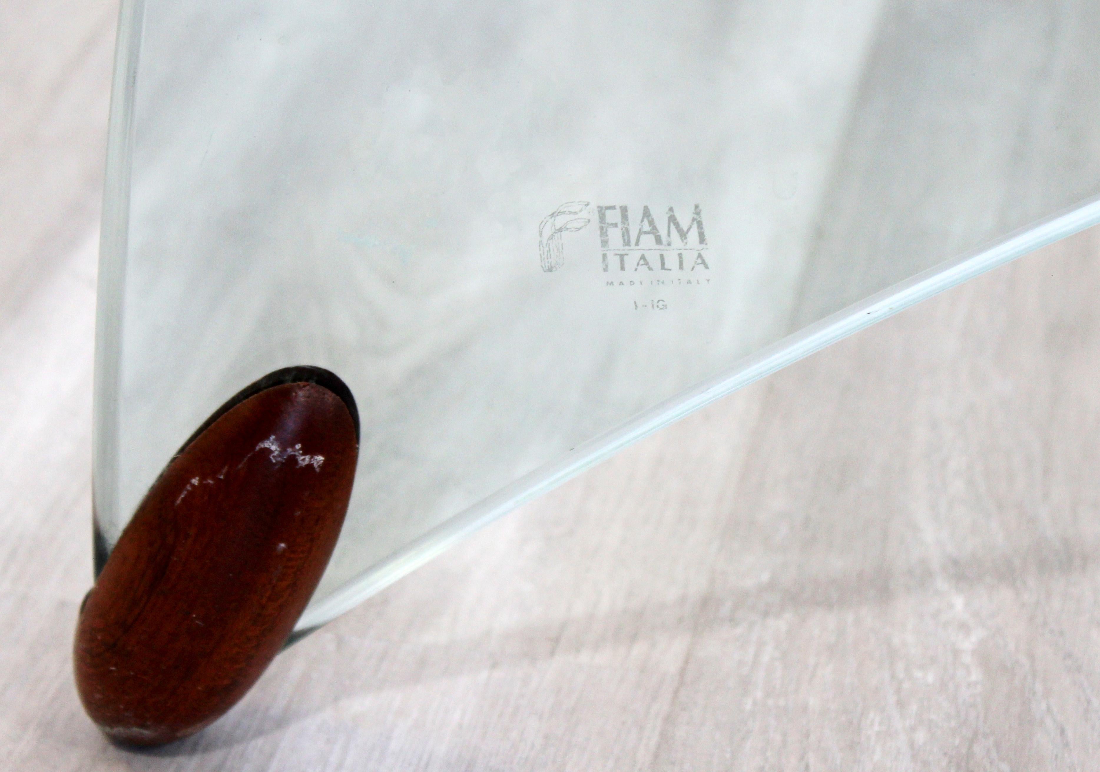 Contemporary Modern Fiam Italia Signed Clear Slumped Glass Wood Coffee Table 4