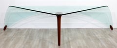 Contemporary Modern Fiam Italia Signed Clear Slumped Glass Wood Coffee Table