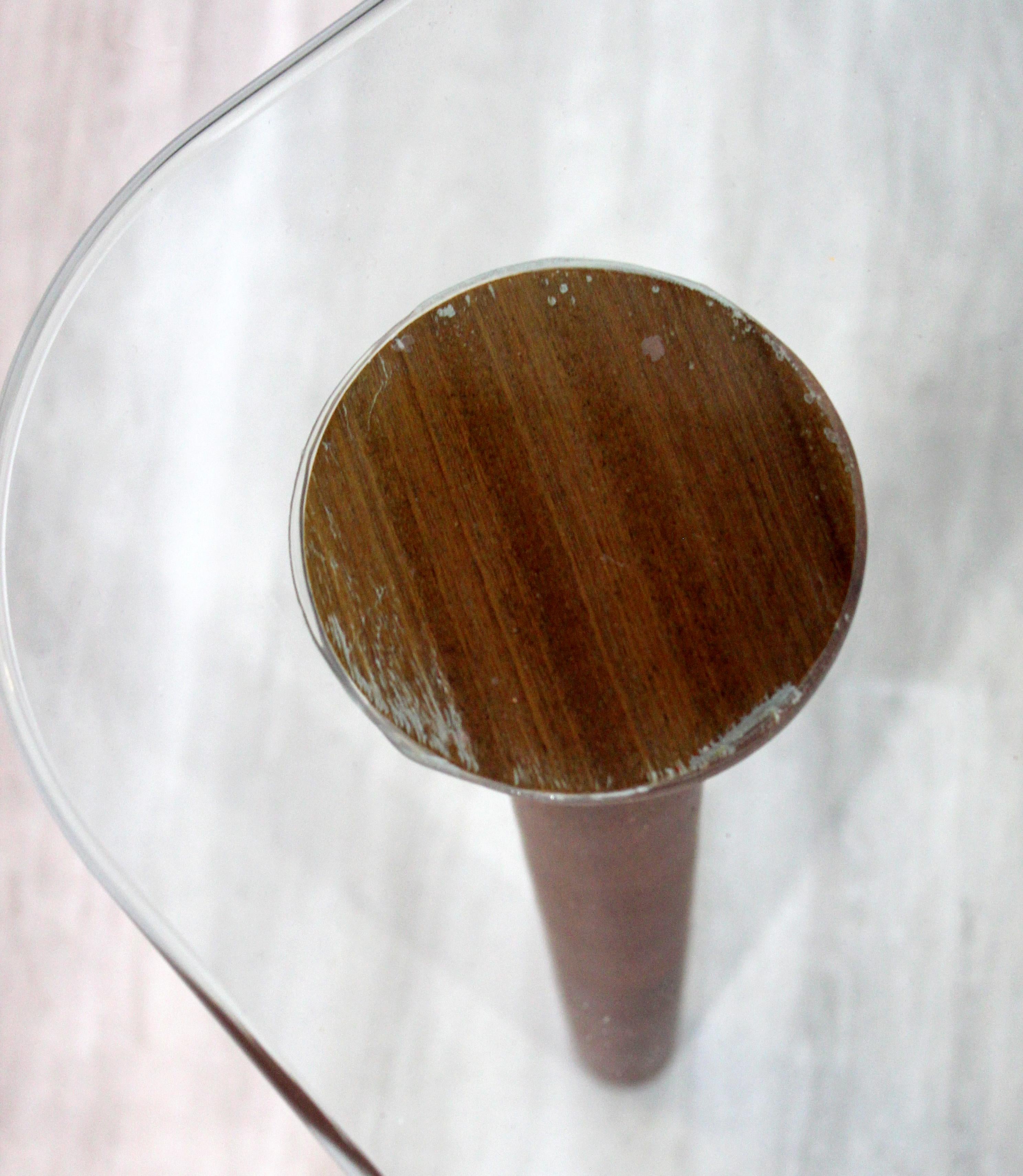 Contemporary Modern Fiam Italia Signed Clear Slumped Glass Wood Coffee Table 1