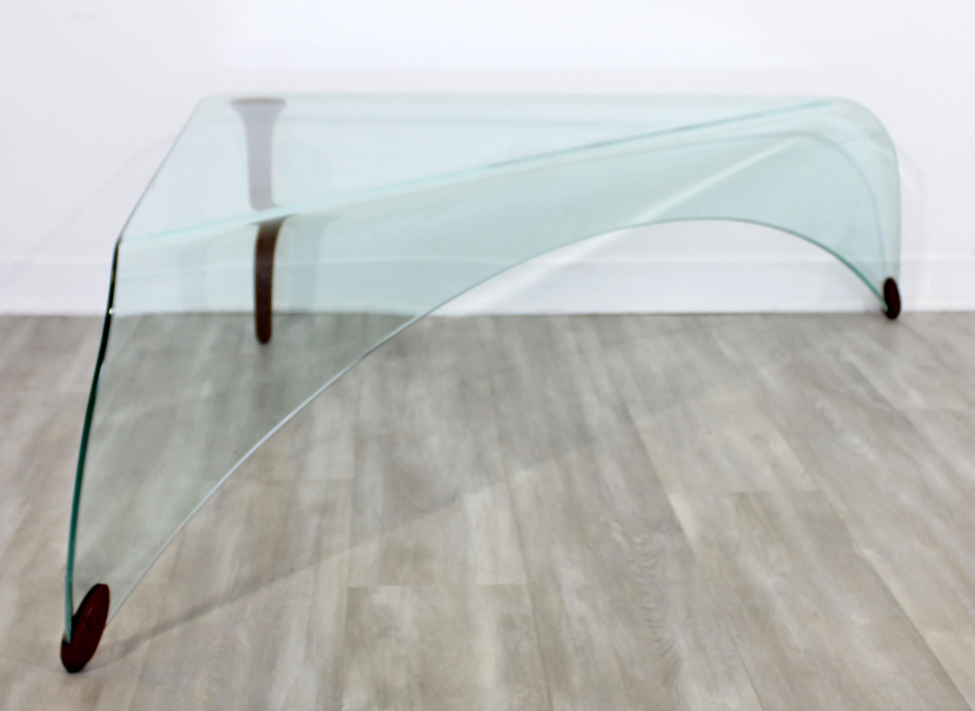 Contemporary Modern Fiam Italia Signed Clear Slumped Glass Wood Coffee Table 2
