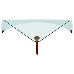 Contemporary Modern Fiam Italia Signed Clear Slumped Glass Wood Coffee Table