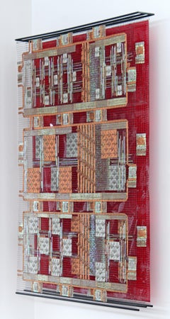 Contemporary Modern Fiber Wall Art Abstract Red Orange by Joyce Crain, 1980s