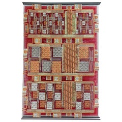 Arte mural moderno contemporáneo de fibra Abstracto Rojo Naranja por Joyce Crain, años 80