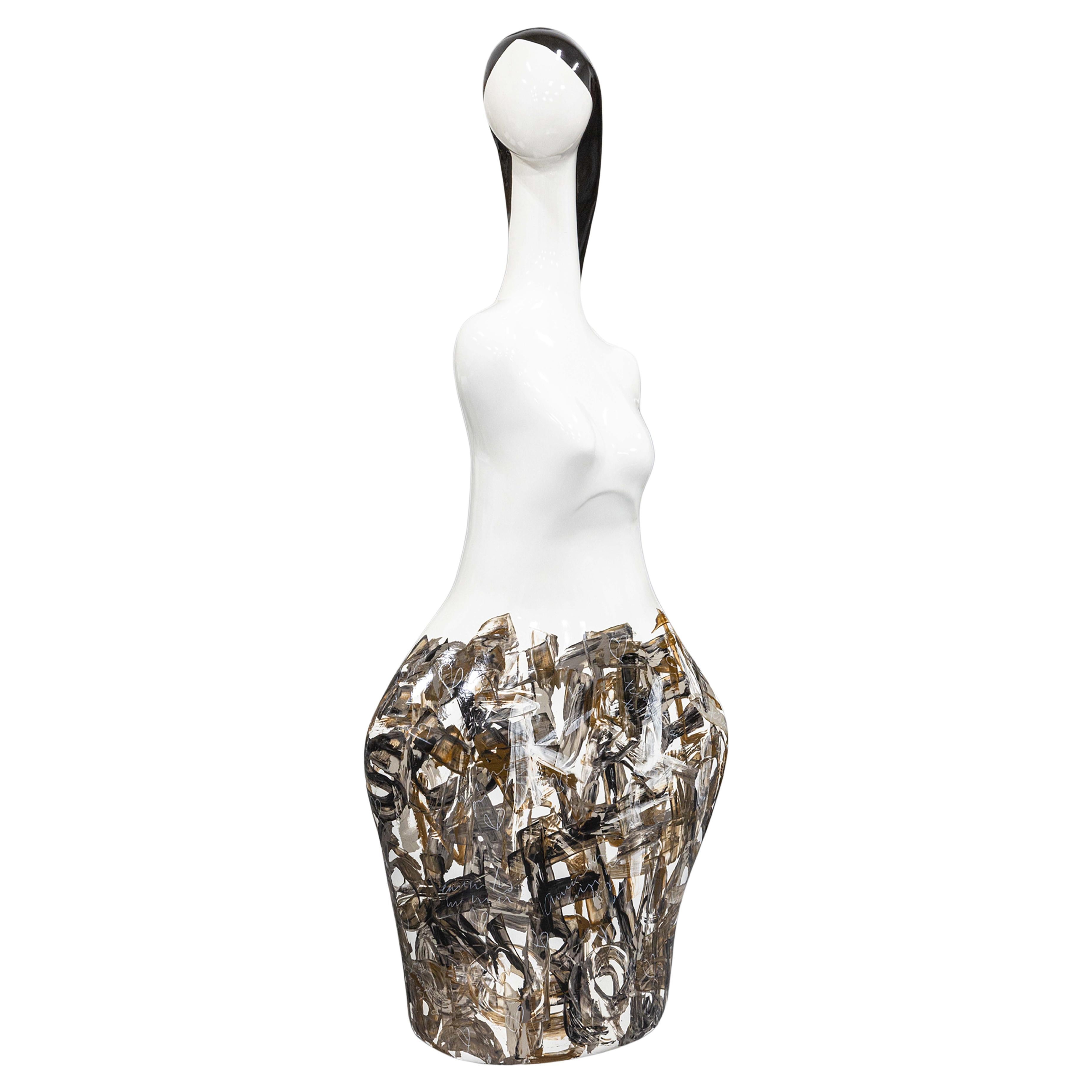 Contemporary Modern Figurative Female Figure Hand Painted Floor Sculpture For Sale