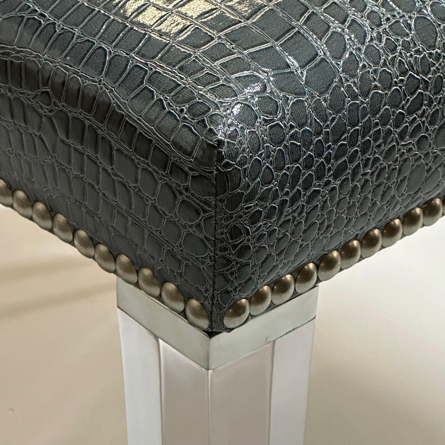 Contemporary, Modern Footstool, Chrome, Acrylic, Faux Snakeskin, 2010s For Sale 2