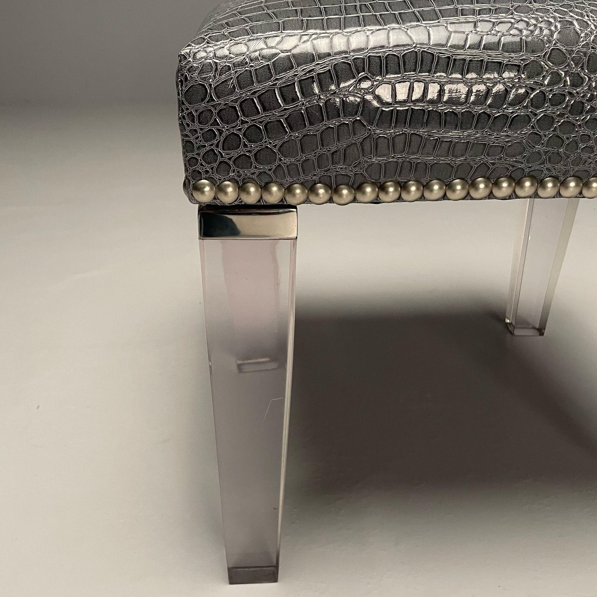 Contemporary, Modern Footstool, Chrome, Acrylic, Faux Snakeskin, 2010s For Sale 4