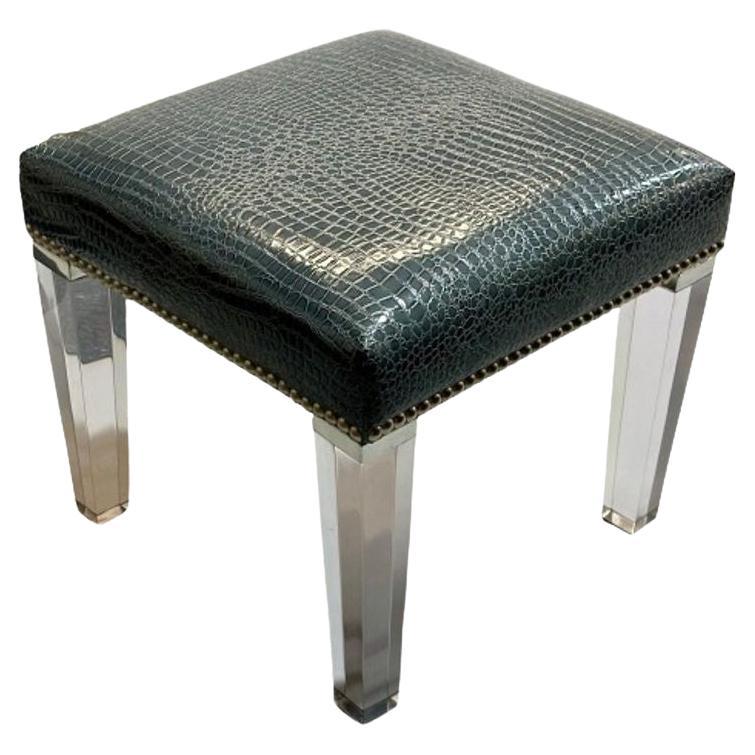 Contemporary, Modern Footstool, Chrome, Acrylic, Faux Snakeskin, 2010s For Sale