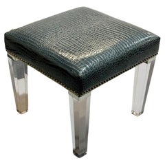Used Contemporary, Modern Footstool, Chrome, Acrylic, Faux Snakeskin, 2010s