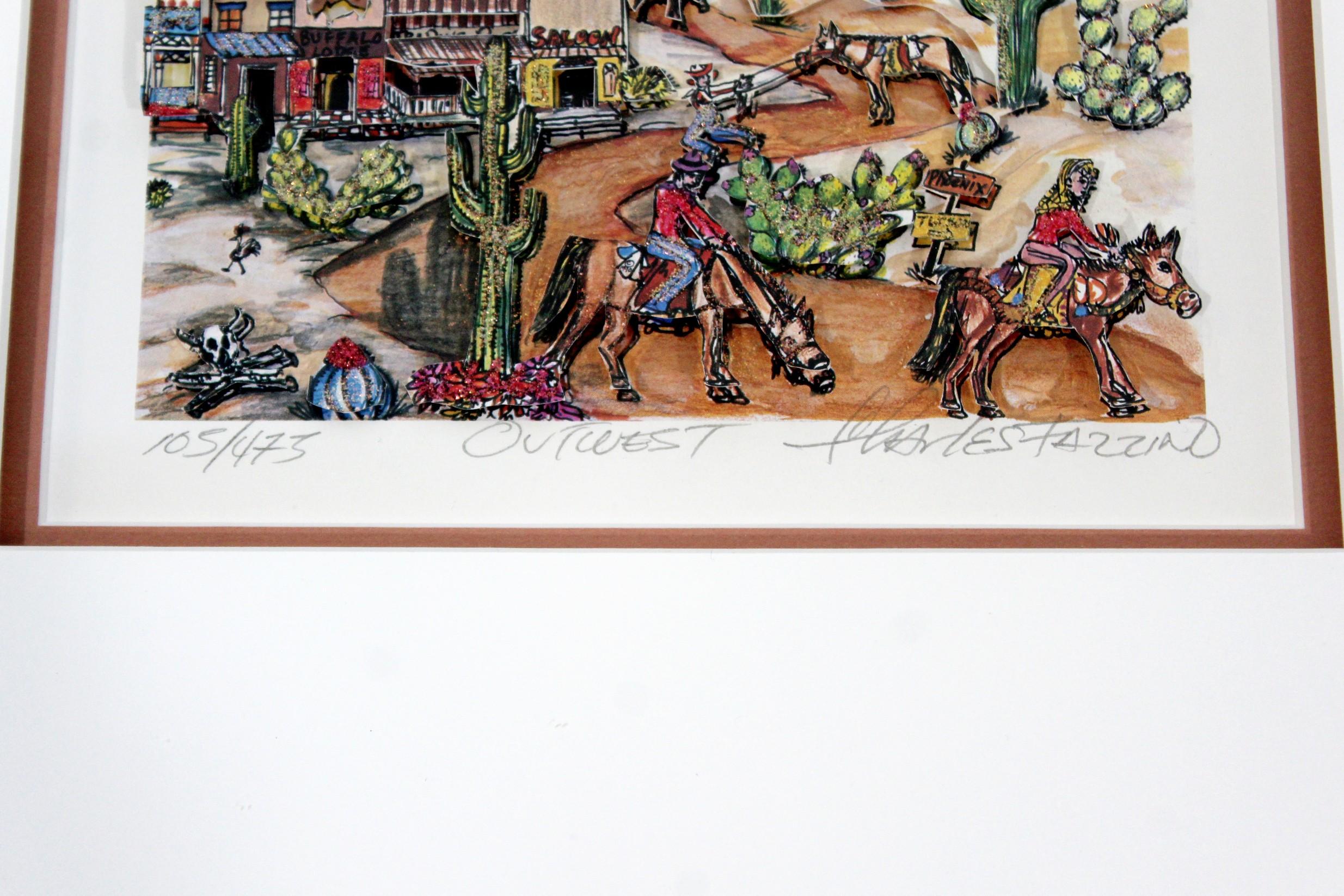 Contemporary Modern Framed 3D Serigraph Signed Charles Fazzino Out West 105/475 In Good Condition In Keego Harbor, MI